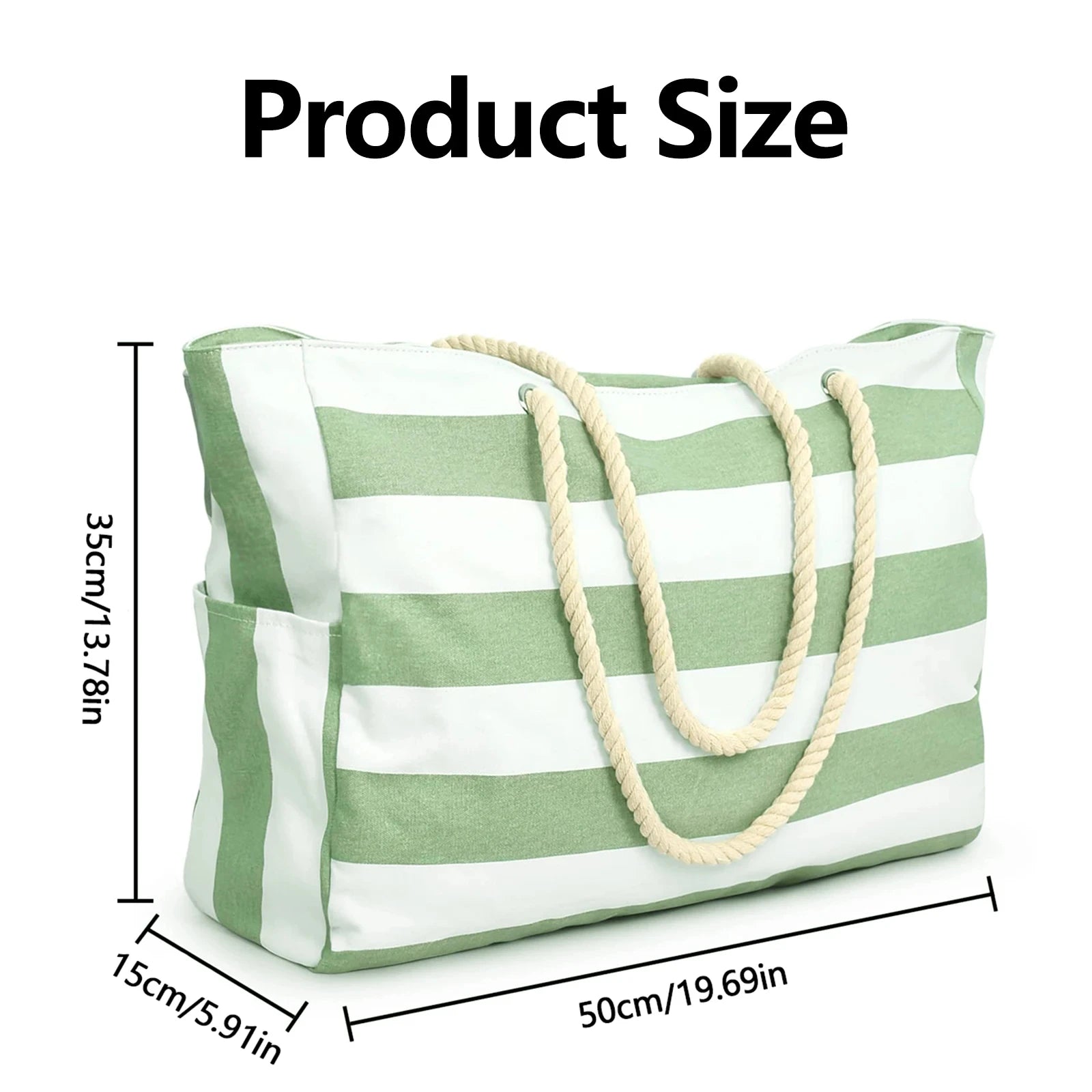 Bohemian Zipper Striped Shoulder Bags Large Capacity Canvas Outdoor Travel Tote Storage Women Camping Swim Pool Beach Bag