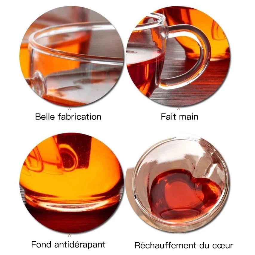 1/2pcs Heart Cup Couple Cup Double Layer Glass Insulated Clear Tea Cups with Handle for Coffee,Cappuccino, Latte, Milk Drinkware