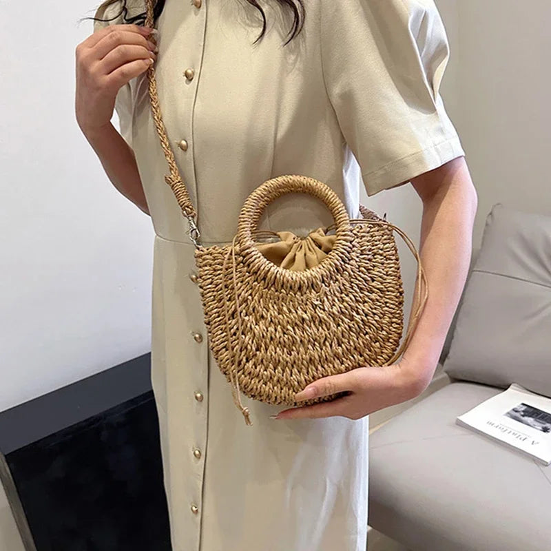 Handwoven Straw Rattan Half-Moon Beach Handbag Large Capacity Women Summer Hollow Out Crossbody Shoulder Bag  crossbody bags