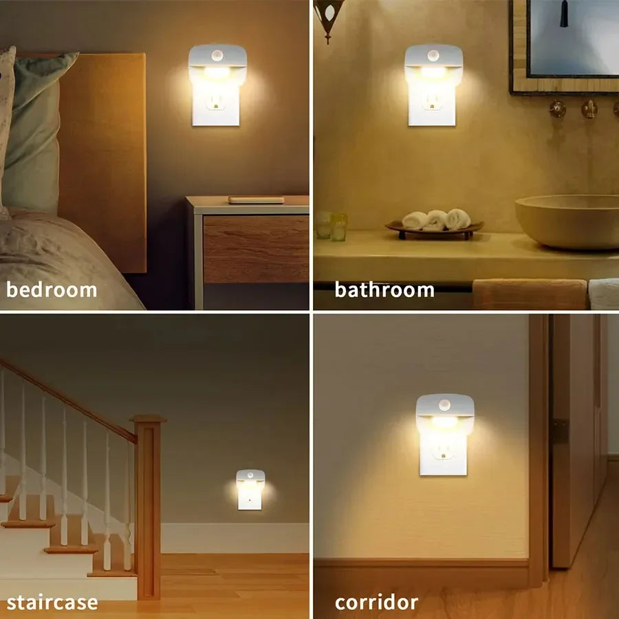 Plug in Night Light with Motion Sensor and Dusk to Dawn Sensor Mini LED Nightlight Adjustable Brightness for Bathroom Hallway