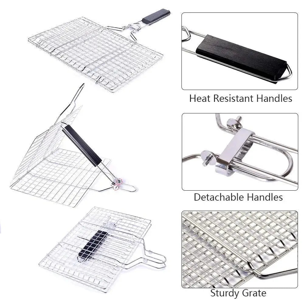 Stainless Steel BBQ Mesh Non Stick Grilling Basket Grill Mesh Mat Meat Vegetable Steak Picnic Party Barbecue Tool