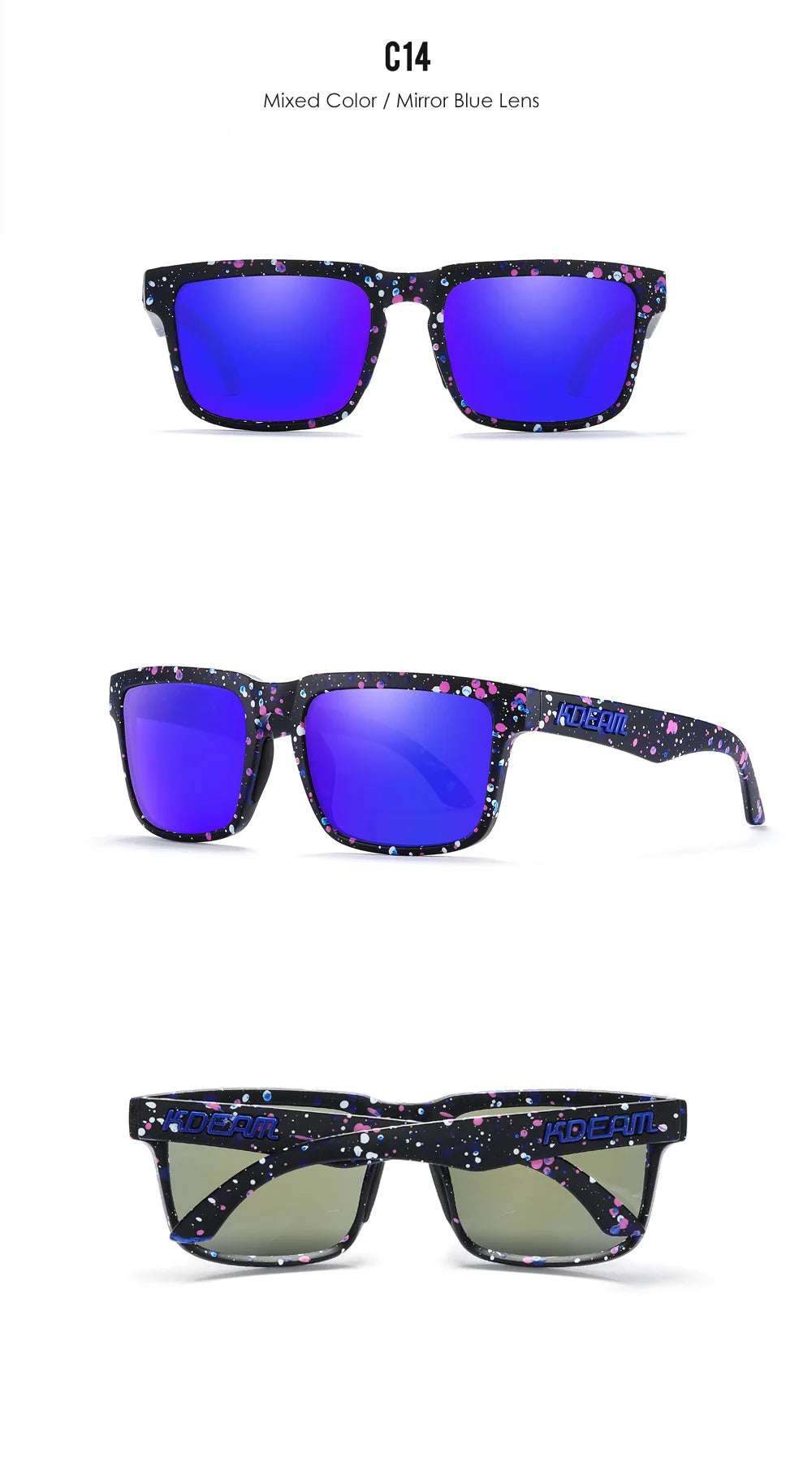New KDEAM Brand High Quality Men Square Sunglasses Colors Sports Polarized Sun Glasses Reflective Coating Mirrored Lens UV400