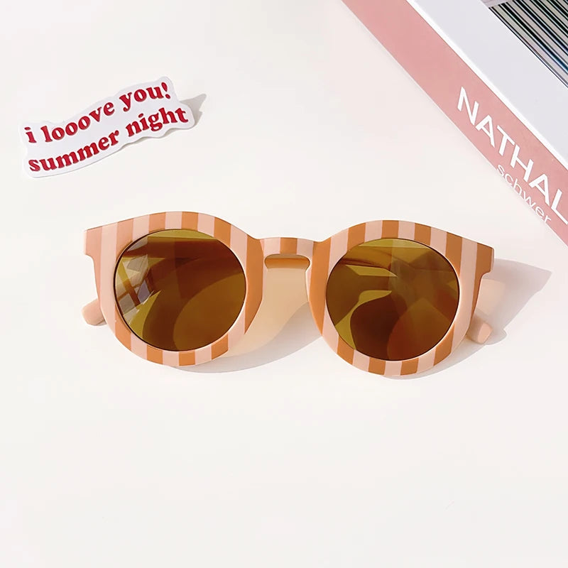 2023 New Kids Cute Checker Panel Color Round UV400 Sunglasses Baby Girls Outdoor Sun Protection Sunglasses Children Sun Glasses