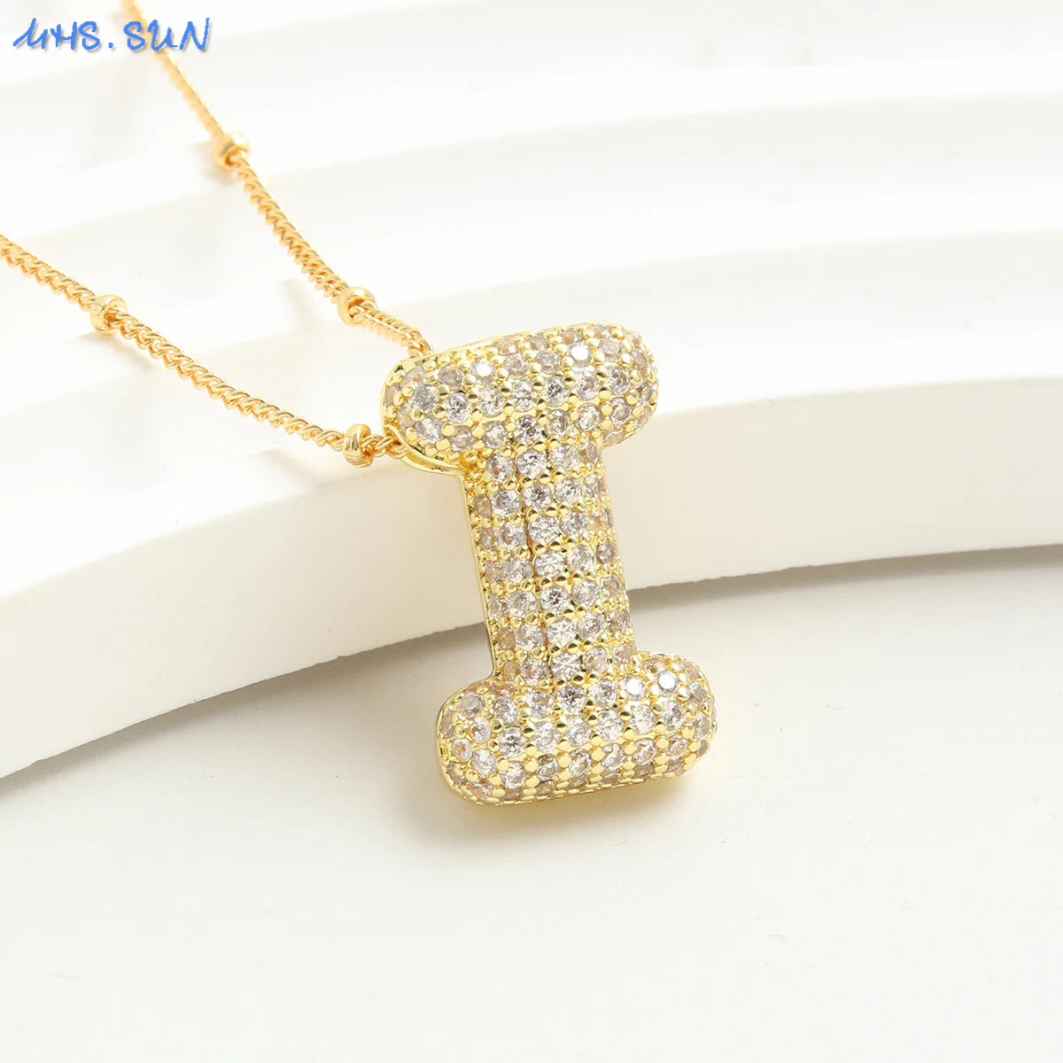 MHS.SUN Gold Plated Balloon 26 Letter Necklaces Copper Zircon Bubble Initial Pendant Chunky Women Personality Chain Jewelry