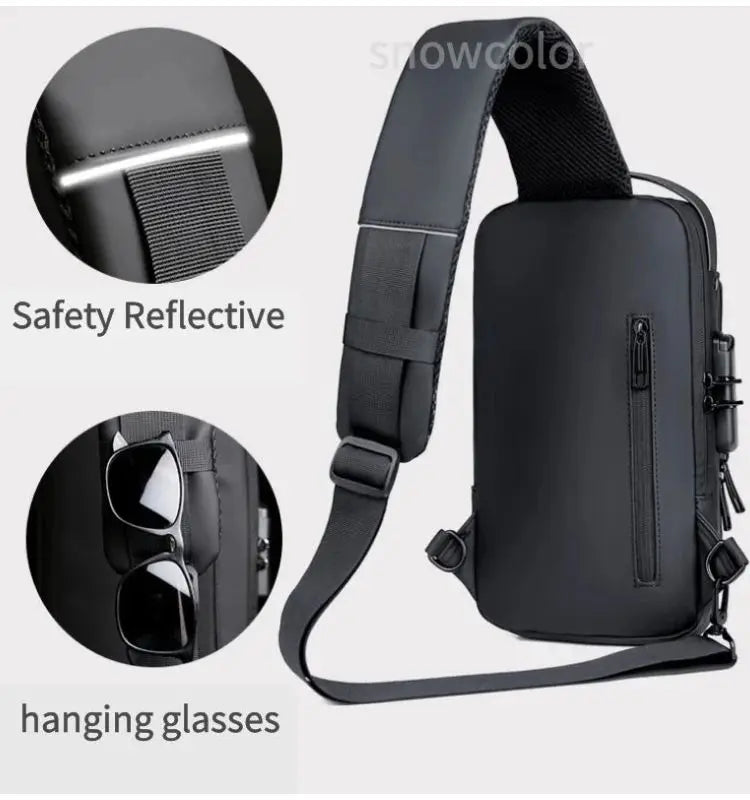 Men's Shoulder Bag Multifunction Anti Theft USB Messenger Pack Man Crossbody Cross Body Travel Chest Bags Pack