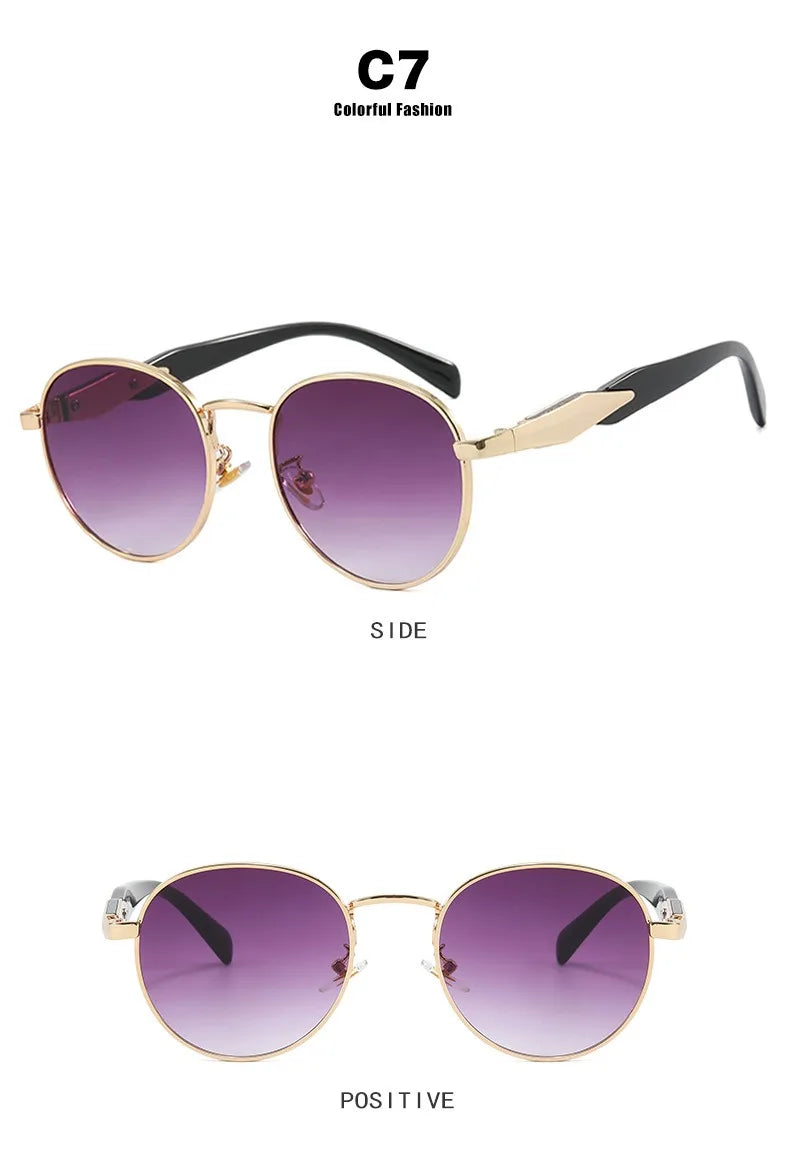 Vintage Round Metal Sunglasses Women New Fashion Retro Sun Glasses Female Brand Designer Ins Trendy Eyewear Male UV400