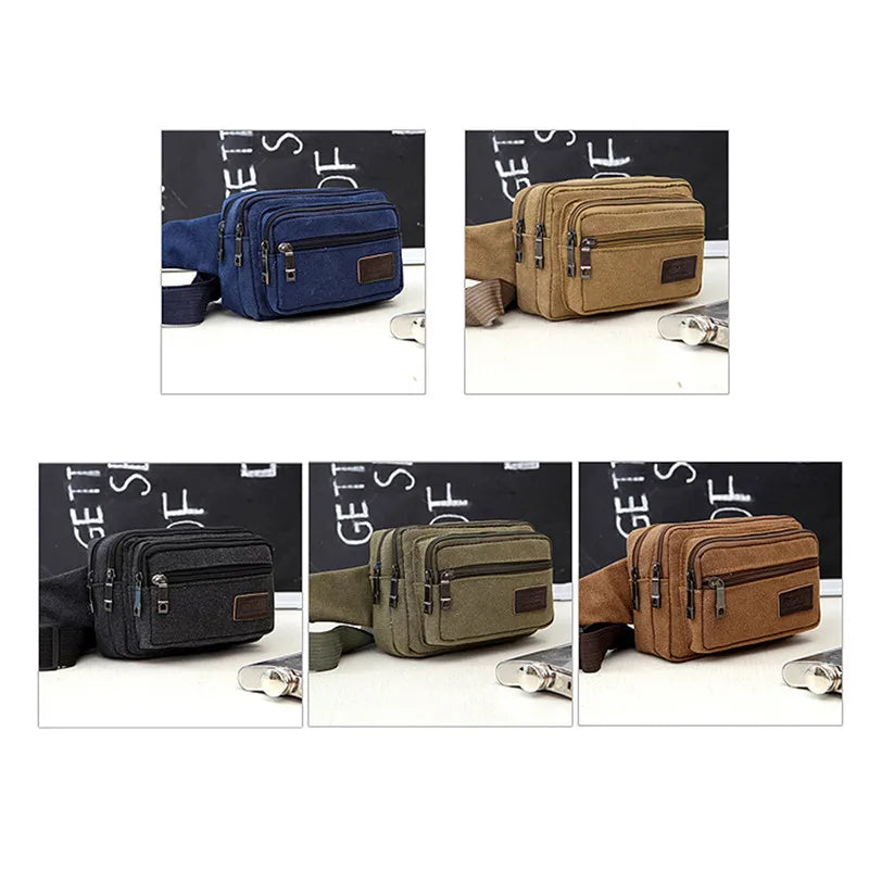 Canvas Waist Bag Outdoor Sports Multifunctional Male Waist Pack High Quality Durable High-capacity Bags Portable Phone Purse