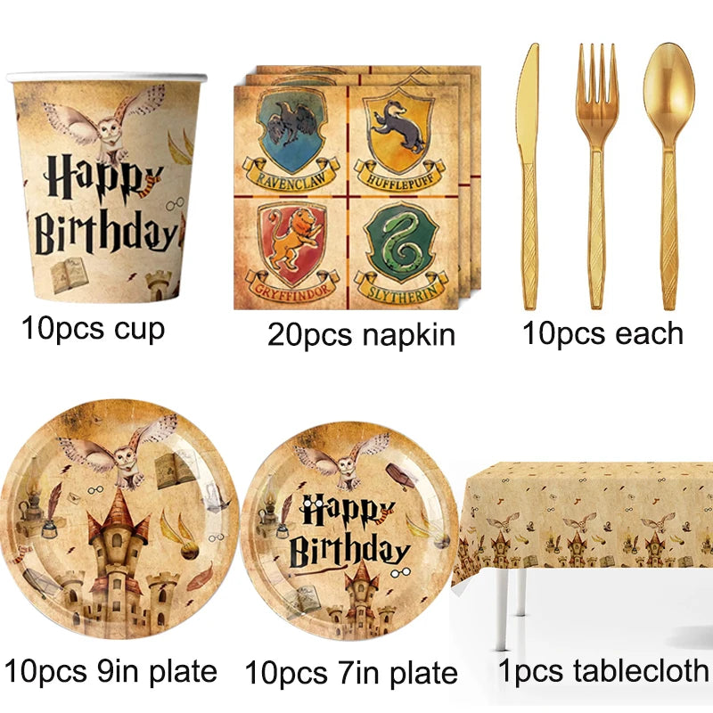 Academy Magic Party Supplies Disposable Tableware Set Paper Cup Plate for Kids Boys Harry Potter Birthday Party Decorations