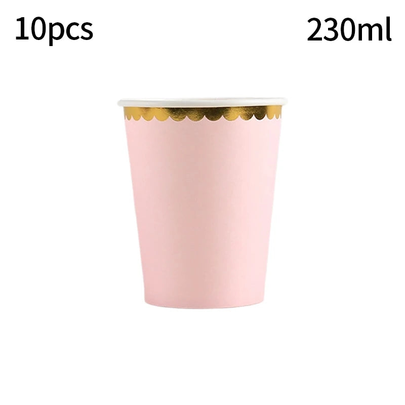 10pcs/set Disposable Birthday Tableware Cup Paper Plate Straws Birthday Party Wedding Decoration Kids Baby Shower Party Supplies