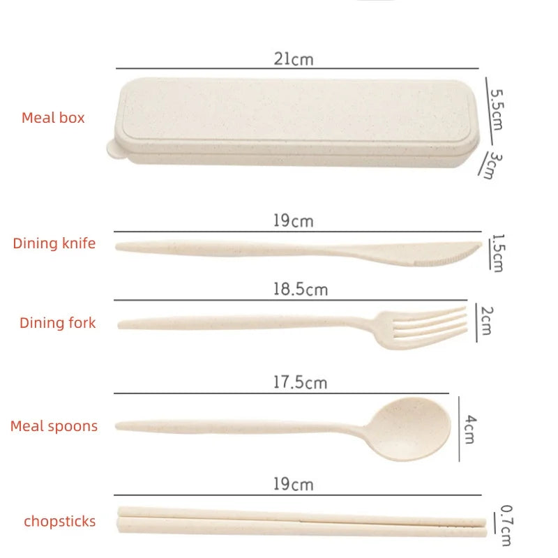 4-piece Wheat Straw Tableware Knives Forks Spoons Chopsticks New Portuguese Plastic Portable Tableware Set Dinnerware Set