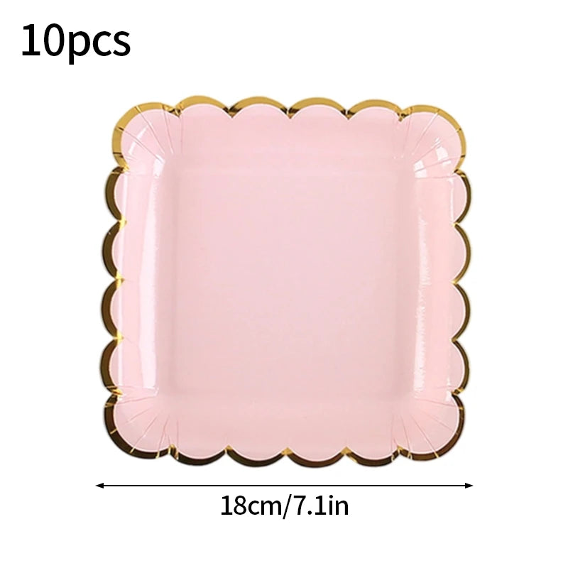 10pcs/set Disposable Birthday Tableware Cup Paper Plate Straws Birthday Party Wedding Decoration Kids Baby Shower Party Supplies