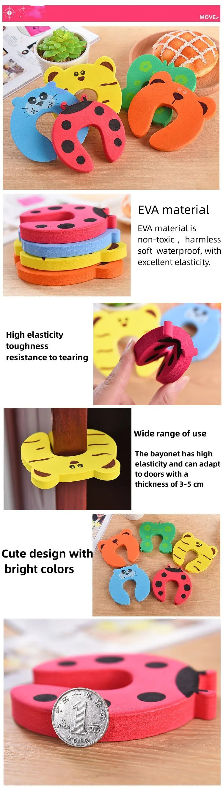 7Pcs/Lot Baby Safety For Newborn Furniture Protection Card Door Stopper Security Cute Animal Care Child Lock Finger Protector