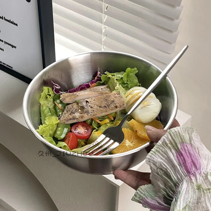 Stainless Steel Gold And Silver Salad Bowl Rice Noodles Lamian Noodles Bowl Kitchen Tableware Food Container