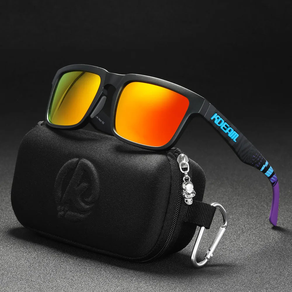 New KDEAM Brand High Quality Men Square Sunglasses Colors Sports Polarized Sun Glasses Reflective Coating Mirrored Lens UV400