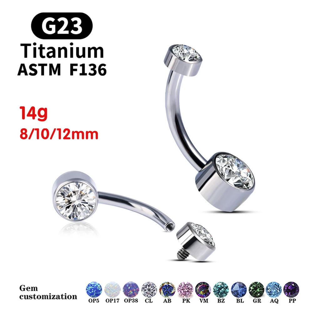 G23 Titanium Button Rings Body Piercing Jewellery Premium Stone Belly Fashion Navel Piercing Ring Jewelry for Women Wholesal