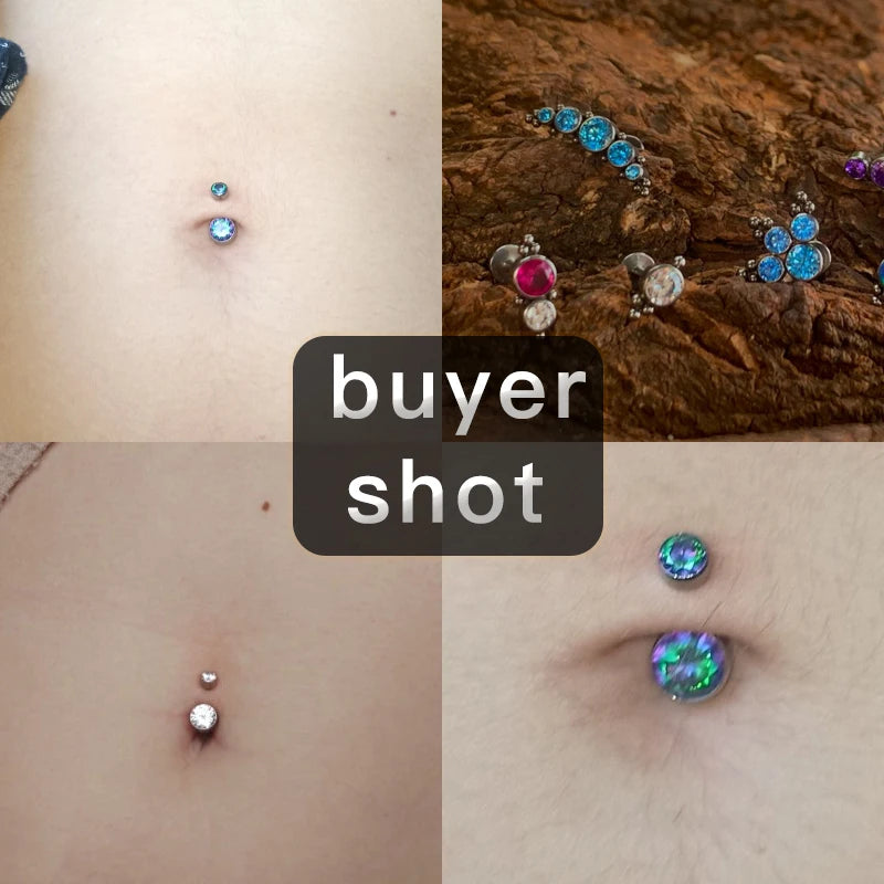 G23 Titanium Button Rings Body Piercing Jewellery Premium Stone Belly Fashion Navel Piercing Ring Jewelry for Women Wholesal