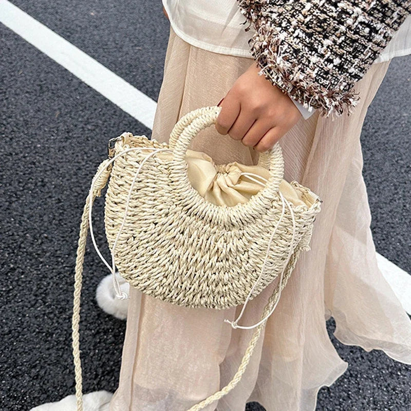 Handwoven Straw Rattan Half-Moon Beach Handbag Large Capacity Women Summer Hollow Out Crossbody Shoulder Bag  crossbody bags