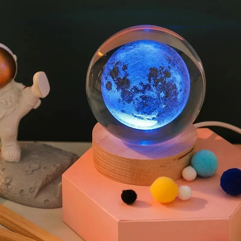 6cm Bedside RGB Lamp Solar Theme Cosmos Series Crystal Ball Night Lights Milky Way Moon Small Ornaments for Desk Creative Gift