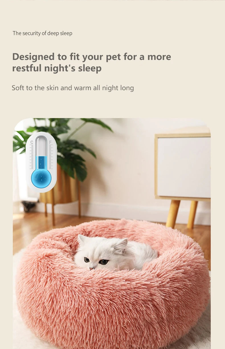 40-70CM Long Plush Winter Beds for Dogs & Cats, Home Plush Pet Nest, Soft Sofa Cushion Mats,Dog Kennel House, Warm Round Pet Bed