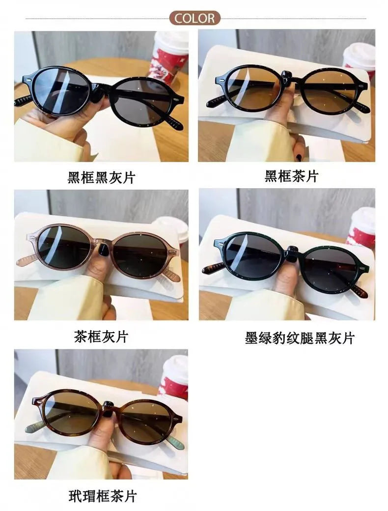 Retro Small Oval Sunglasses Women Men Rivets Shades Fashion Eyewear Luxury Sun Glasses UV400  Female