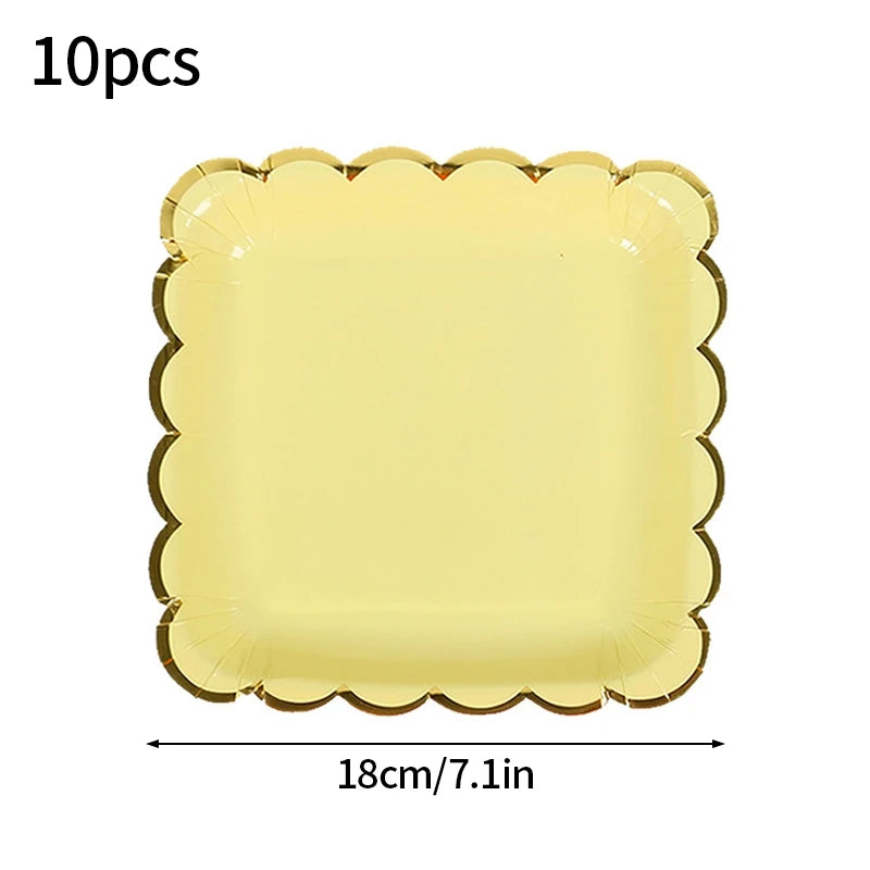 10pcs/set Disposable Birthday Tableware Cup Paper Plate Straws Birthday Party Wedding Decoration Kids Baby Shower Party Supplies