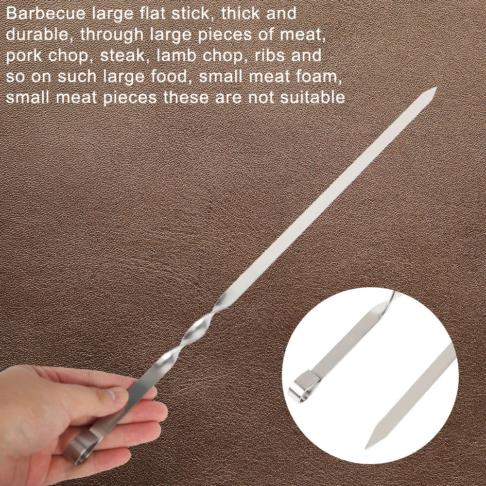 Stainless Steel Barbecue Skewer 6Pcs Wide BBQ Sticks Flat BBQ Fork Outdoor Camping Picnic BBQ Utensil Kitchen Accessories