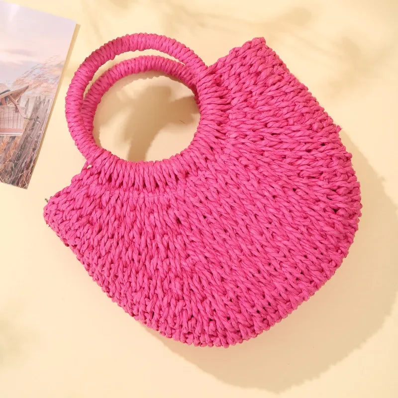 Handwoven Straw Rattan Half-Moon Beach Handbag Large Capacity Women Summer Hollow Out Crossbody Shoulder Bag  crossbody bags