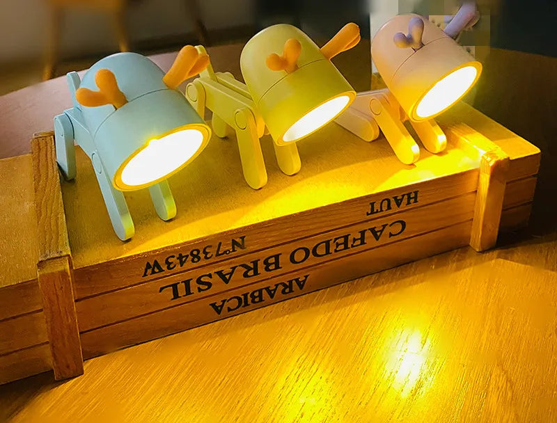 LED Night Light Mini Folding Desk Lamp Cute Pet Lights Dog Deer Portable Night Light Student Living Room Decor Gift
