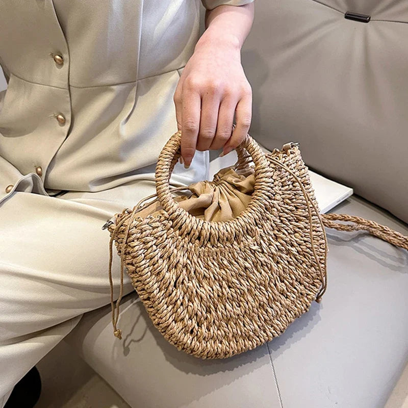 Handwoven Straw Rattan Half-Moon Beach Handbag Large Capacity Women Summer Hollow Out Crossbody Shoulder Bag  crossbody bags