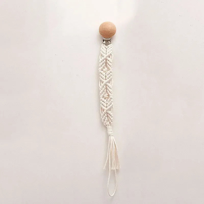 Vintage Simple Crochet Pacifier Chain for Newborn Teething Soother Chew Dummy Clips Hand Made Clip Baby Cotton Tassel Pacifier