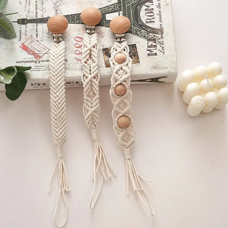 Vintage Simple Crochet Pacifier Chain for Newborn Teething Soother Chew Dummy Clips Hand Made Clip Baby Cotton Tassel Pacifier