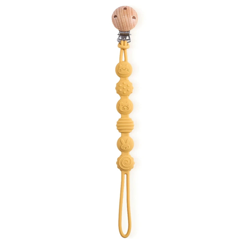 Beech Wood Chew Bead Pacifier Clips Dummy Chain Holder Newborn Soother Chains Nipple Holder For Babies Teething Toy Baby Chew