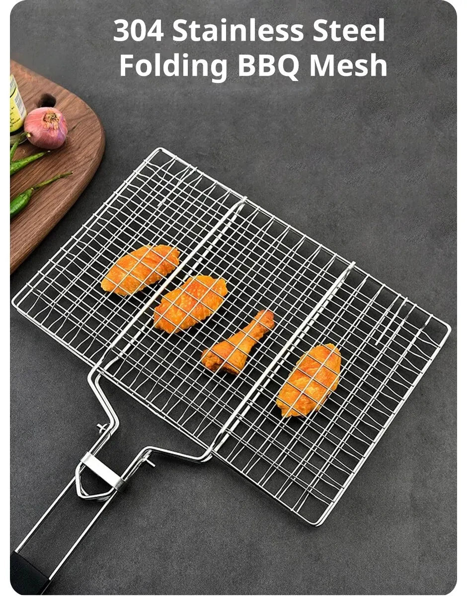 304 Stainless Steel BBQ Mesh Non Stick Grilling Basket Grill Mesh Mat Meat Vegetable Steak Picnic Party Barbecue Tool