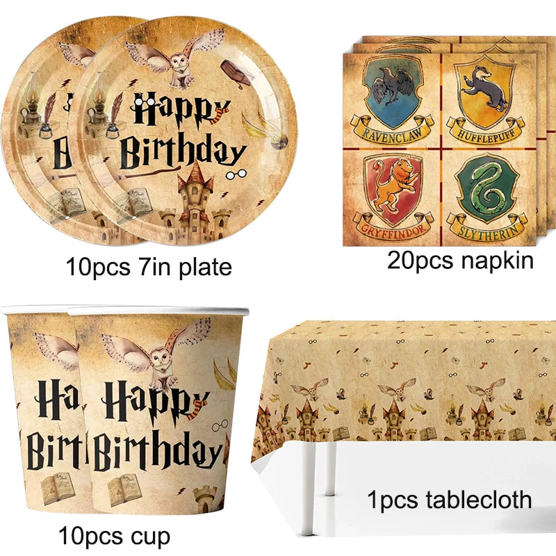 Academy Magic Party Supplies Disposable Tableware Set Paper Cup Plate for Kids Boys Harry Potter Birthday Party Decorations