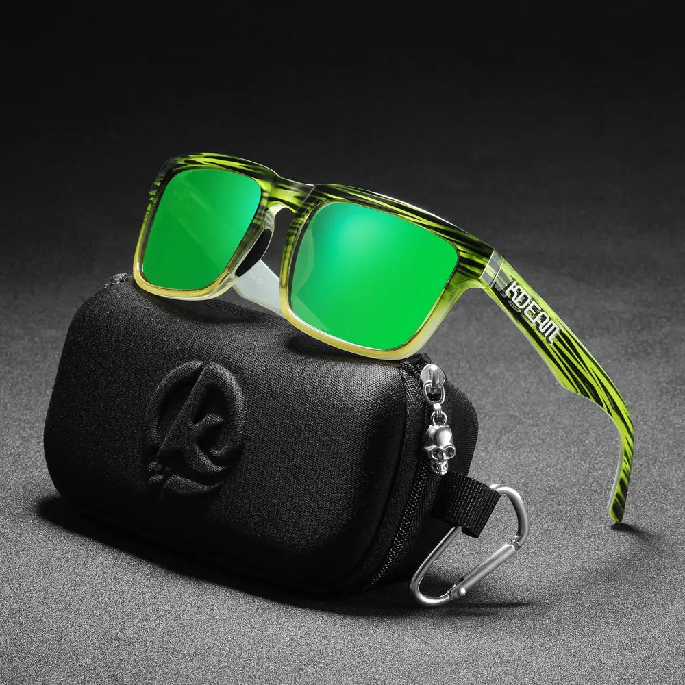 New KDEAM Brand High Quality Men Square Sunglasses Colors Sports Polarized Sun Glasses Reflective Coating Mirrored Lens UV400