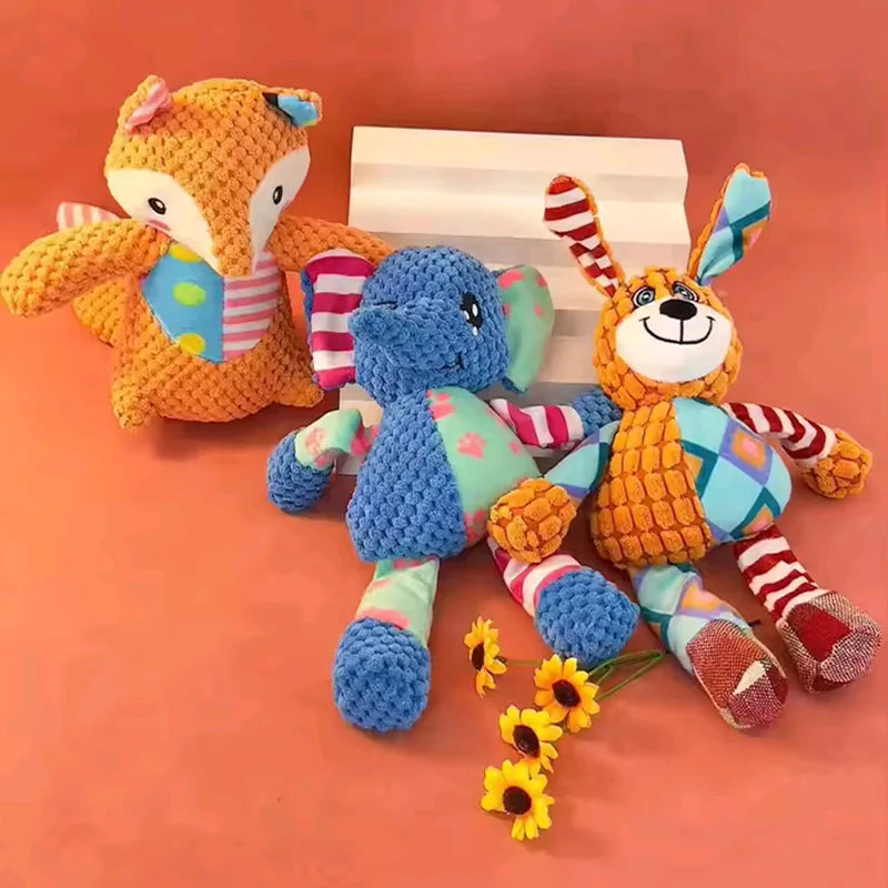 Pet Plush Toy Cat Dog Interactive Teething Toy Animals Bite Resistant Interactive Squeaky Pet Dog Teeth Cleaning Chew Toy