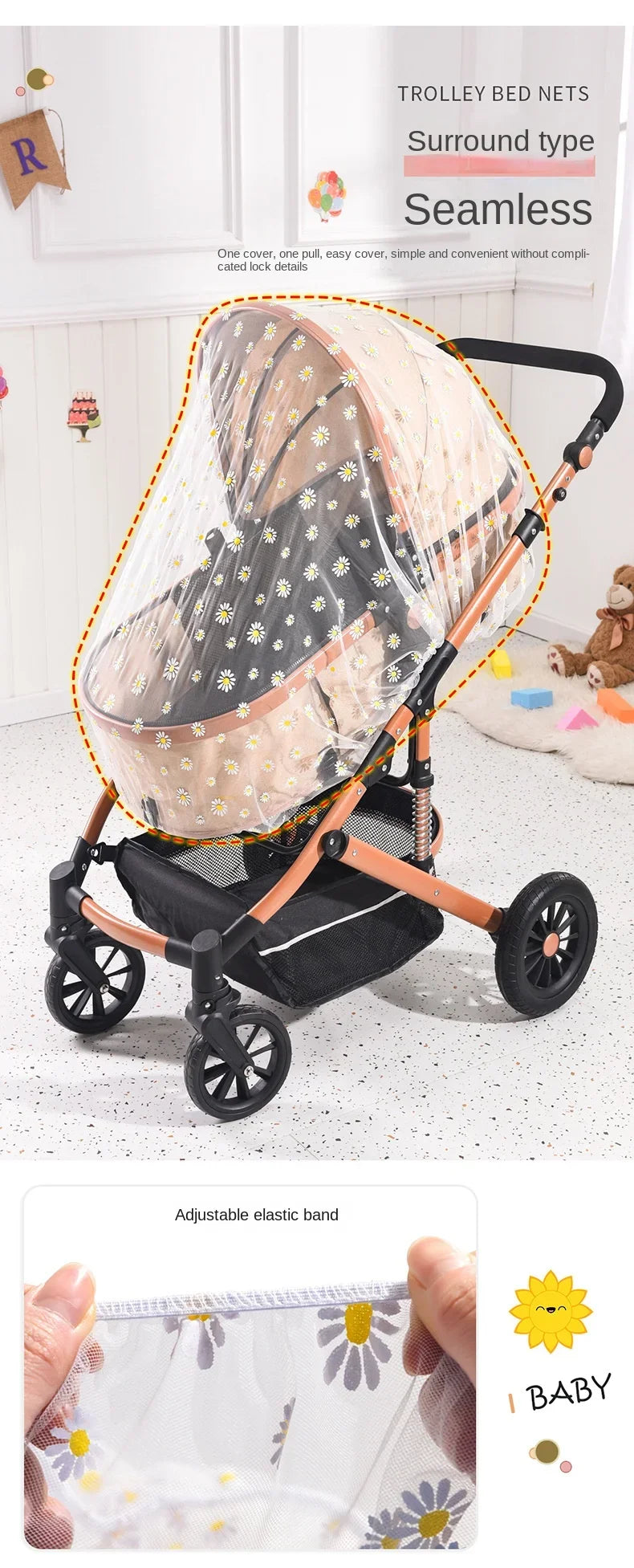 Baby Stroller Mosquito Net Pushchair Cart Insect Shield Net Mesh Safe Infants Protection Mesh Cover Baby Stroller Accessories