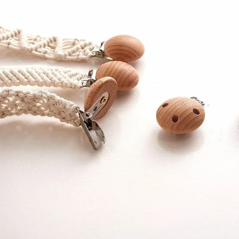 Vintage Simple Crochet Pacifier Chain for Newborn Teething Soother Chew Dummy Clips Hand Made Clip Baby Cotton Tassel Pacifier