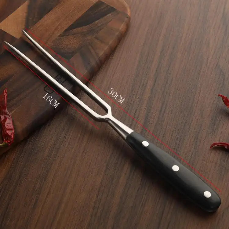 Stainless Steel Portable Outdoor BBQ Barbecue Tool with Wooden Handle, Food Meat Fork