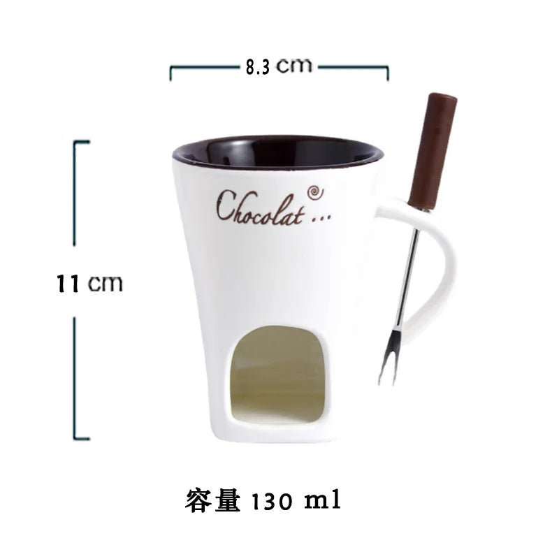 130ml Chocolate Fondue Cup European Candle Cup Ceramic Mug Heating Food Cheese Creative Coffee Mug With Fork Christmas Party