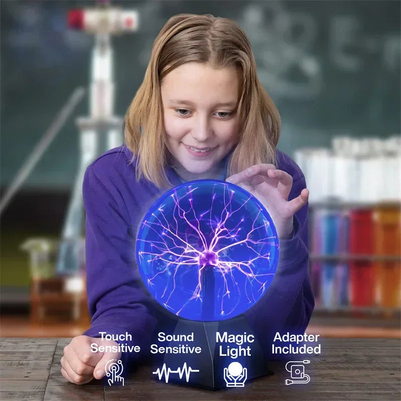 8 Inch Sound Control Magic Plasma Ball Lamp LED Night Light Atmosphere Touch Glass Plasma Light Christmas Party Decor Lighting