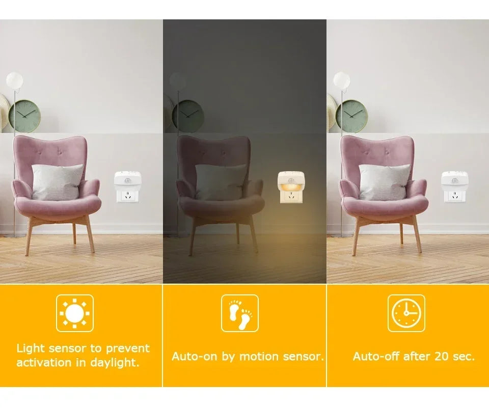 Plug in Night Light with Motion Sensor and Dusk to Dawn Sensor Mini LED Nightlight Adjustable Brightness for Bathroom Hallway