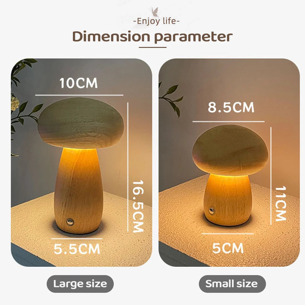 INS Wooden Creative Mushroom Night Light Stepless Dimming Bedside Table Lamp 3 Color Rechargeable Sleeping Nightlights For Room