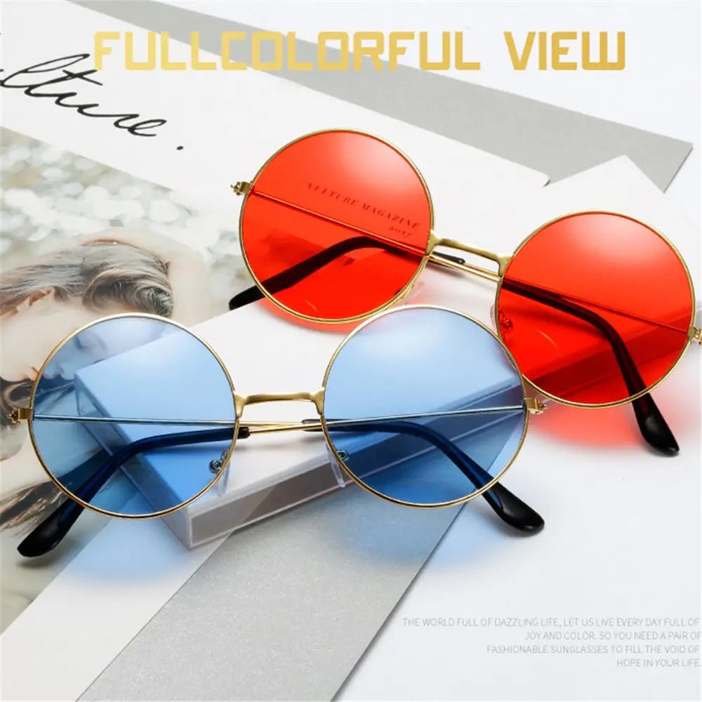 Fashion Retro Round Hippie Sunglasses  for Women Men Trendy Punk Disco Party Glasses Circle Metal UV Protection Sunglasses