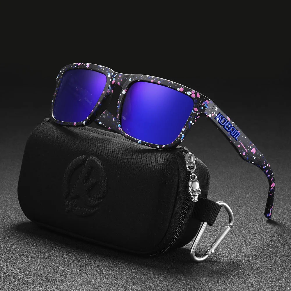 New KDEAM Brand High Quality Men Square Sunglasses Colors Sports Polarized Sun Glasses Reflective Coating Mirrored Lens UV400