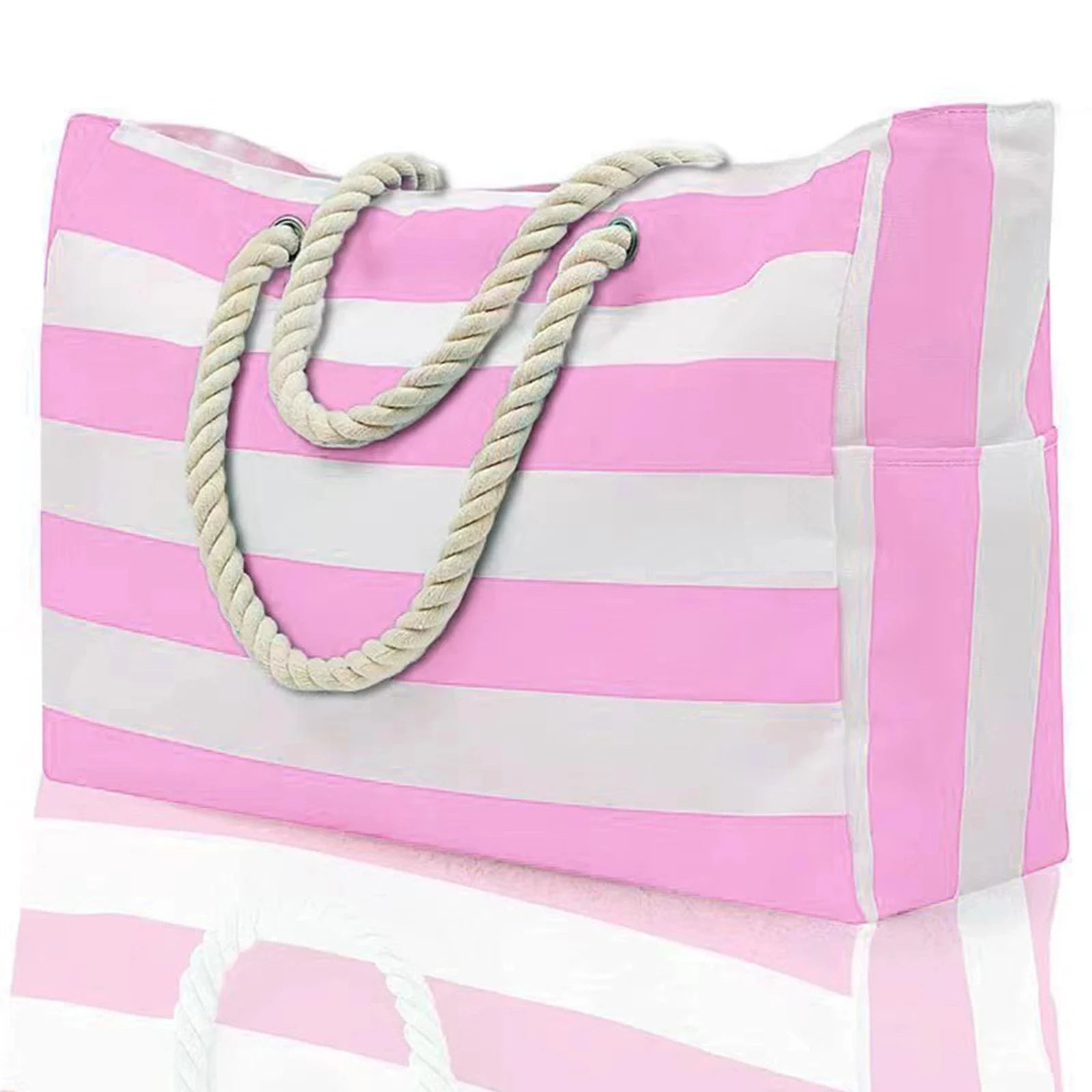 Bohemian Zipper Striped Shoulder Bags Large Capacity Canvas Outdoor Travel Tote Storage Women Camping Swim Pool Beach Bag