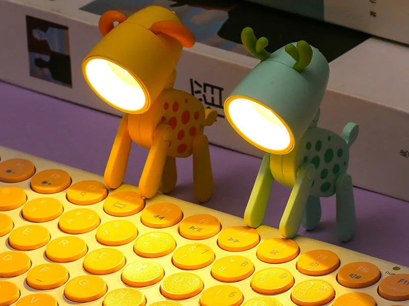 LED Night Light Mini Folding Desk Lamp Cute Pet Lights Dog Deer Portable Night Light Student Living Room Decor Gift