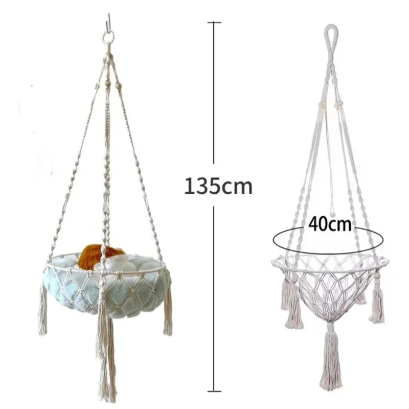 New Pet Hammock Cat Swing Hand Woven Cotton Rope Hanging Basket for Indoor Cats Kitten Cozy Nest Pets Supplies