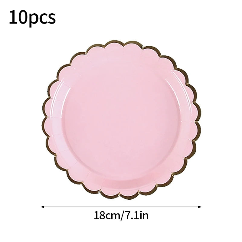 10pcs/set Disposable Birthday Tableware Cup Paper Plate Straws Birthday Party Wedding Decoration Kids Baby Shower Party Supplies