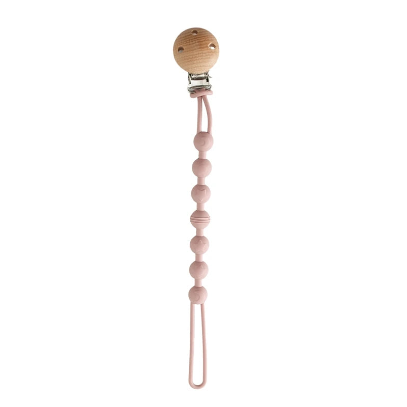Beech Wood Chew Bead Pacifier Clips Dummy Chain Holder Newborn Soother Chains Nipple Holder For Babies Teething Toy Baby Chew